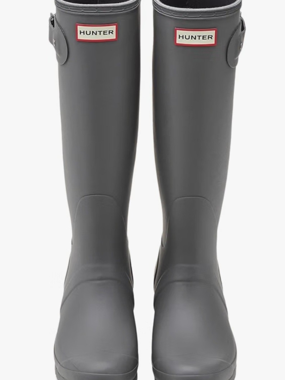 Hunter Tall Rubber Rain Boots in Gray with Red Logo Trim